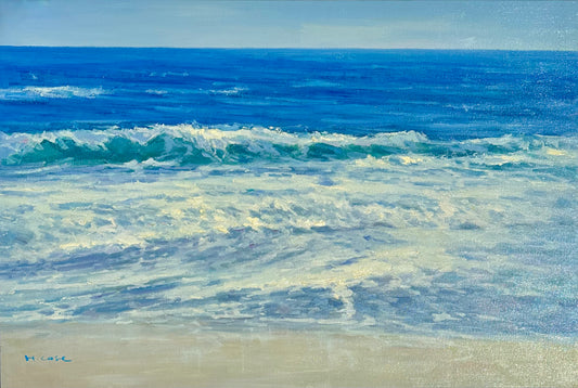 Coastal Waves and & Blue Skies Seascape, Original Oil Painting by H. Cole