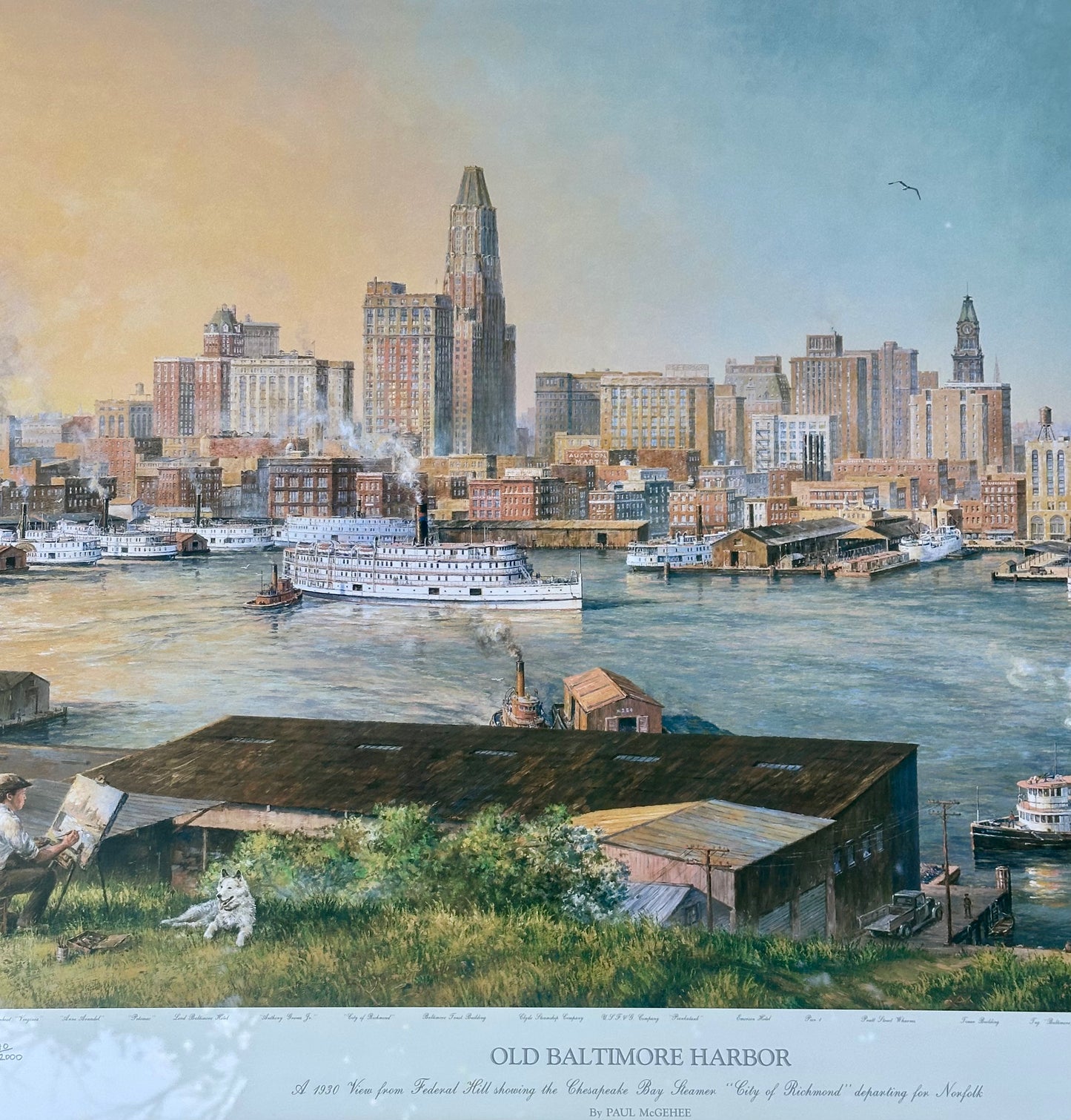 Baltimore Harbor from Federal Hill, Framed Limited Edition Print – Signed Paul McGehee