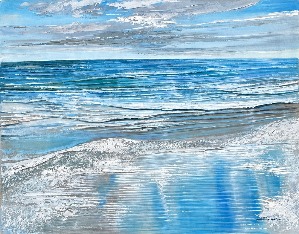 Coastal Seascape Oil Painting by Schrater – Original Ocean Wave Large Landscape on Canvas, 36" x 48"