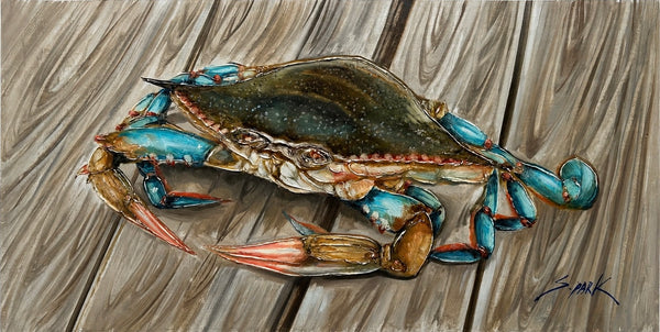 Blue Crab Painting by S. Park | Original Coastal Artwork on Canvas | 12 x 24