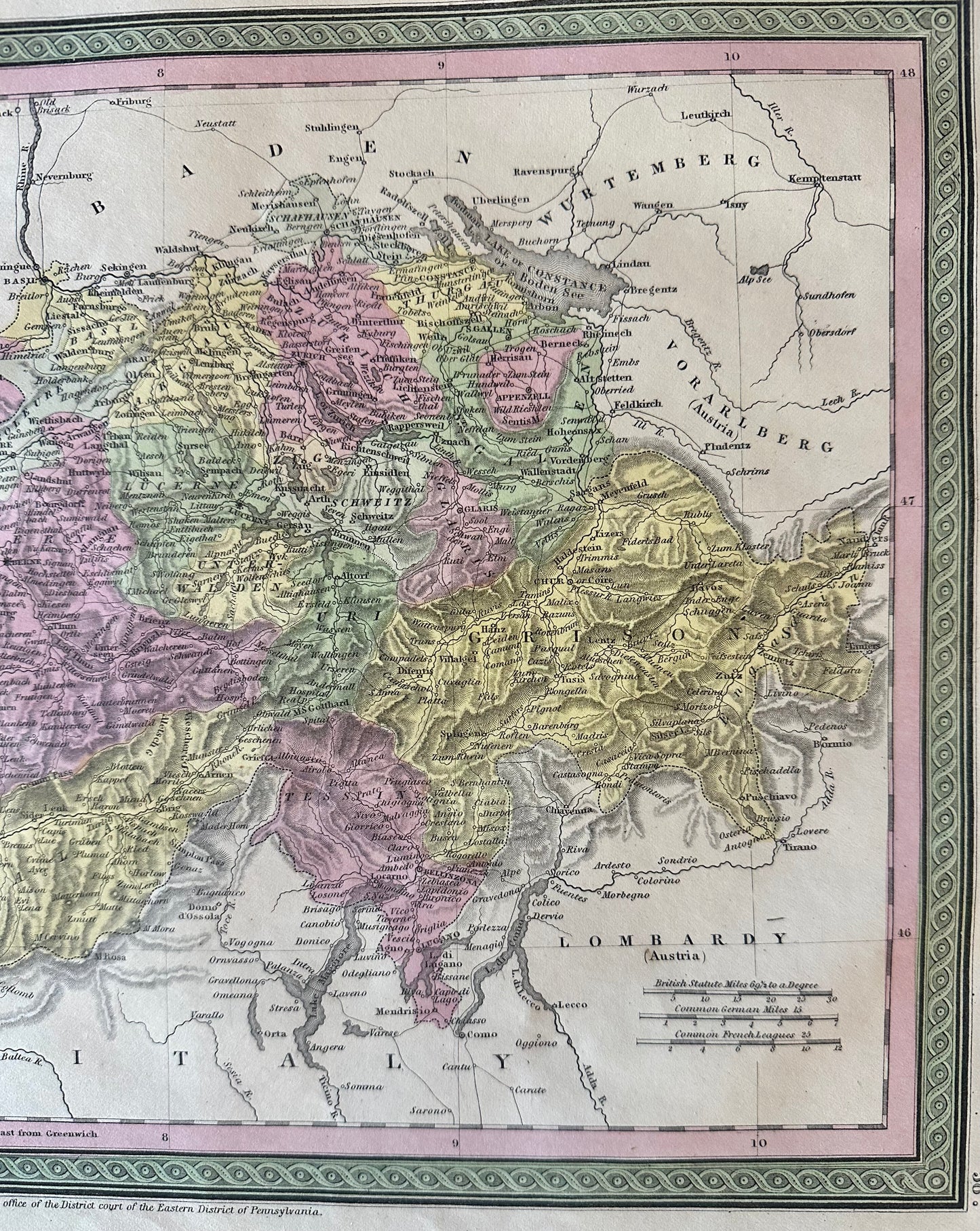 Switzerland Original Map by Mitchell, 1846
