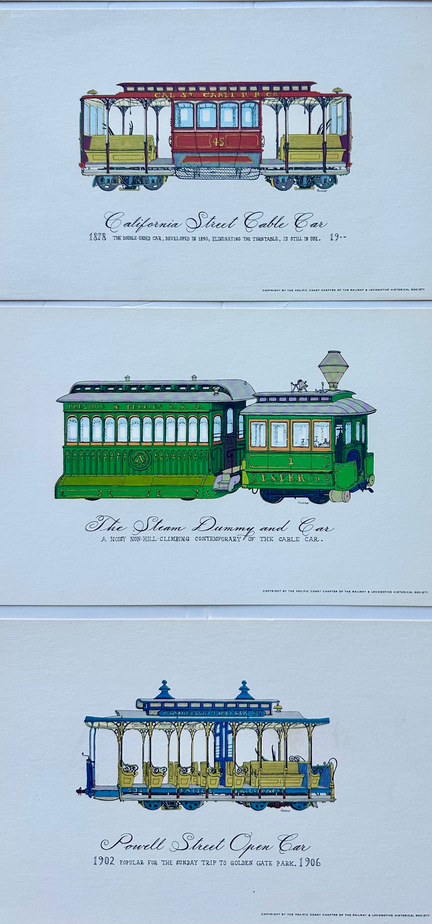 Set of 10 Vintage San Francisco Cable Car & Streetcar Lithograph Prints — Railway & Locomotive Historical Society