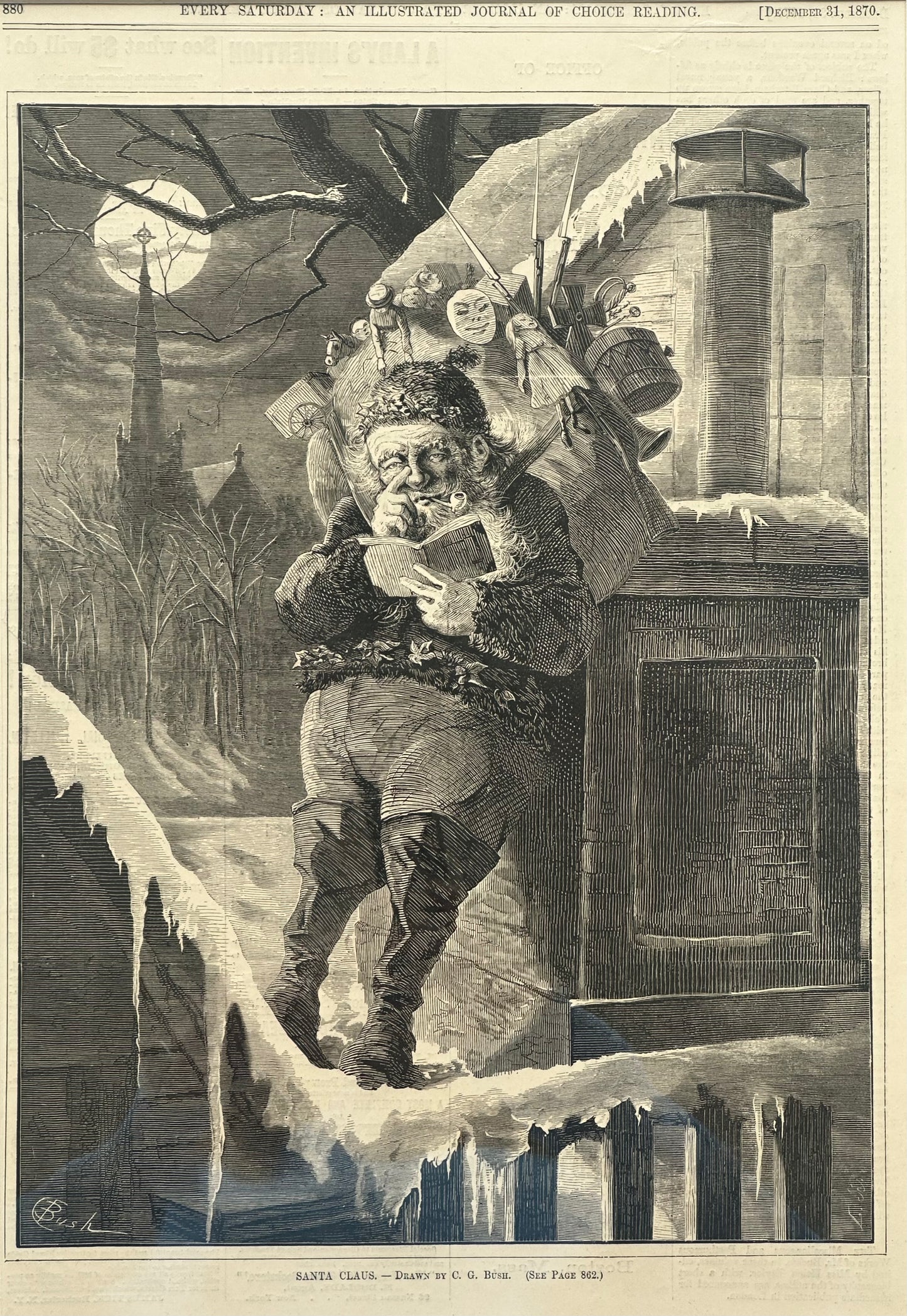 Santa Claus Original Engraving, 1870