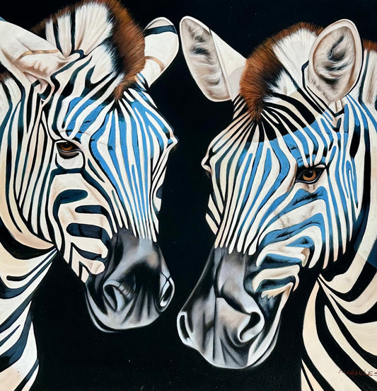 Zebra Oil Painting by P. Charles