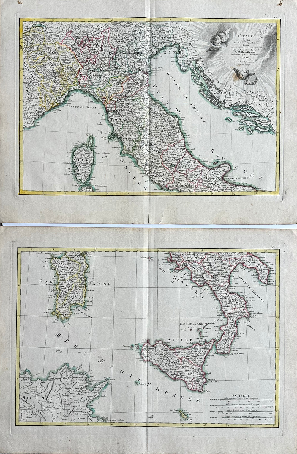 Northern & Southern Italy, Original double map by Lattre, 1762