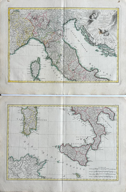 Northern & Southern Italy, Original double map by Lattre, 1762