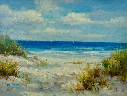 Coastal Beach Dune Seascape Oil Painting on Canvas, Unstretched, by H. Cole