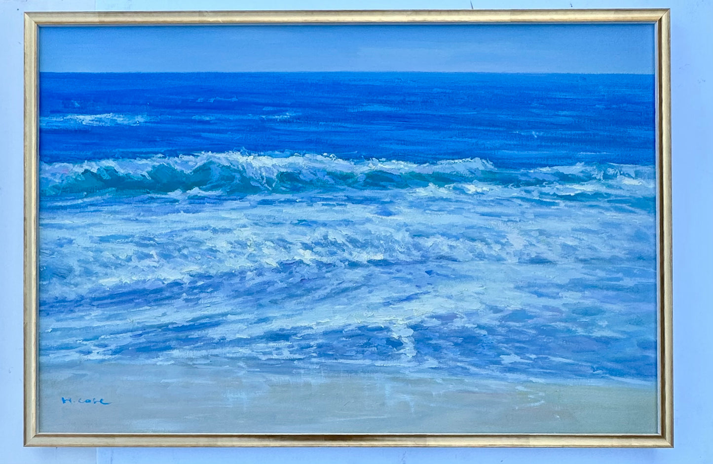 Coastal Waves and & Blue Skies Seascape, Original Oil Painting by H. Cole
