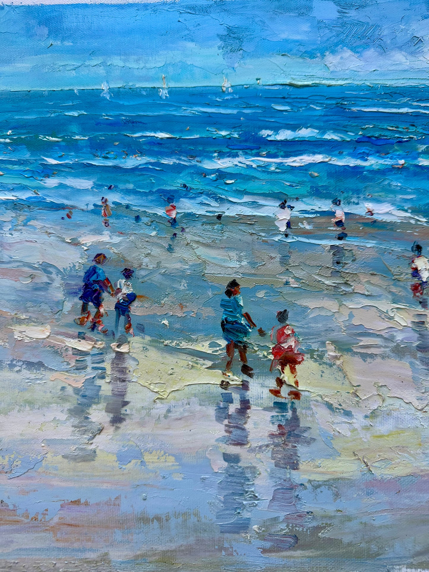 Contemporary Ocean Beach scene painting, Unstretched, By J. Morgan