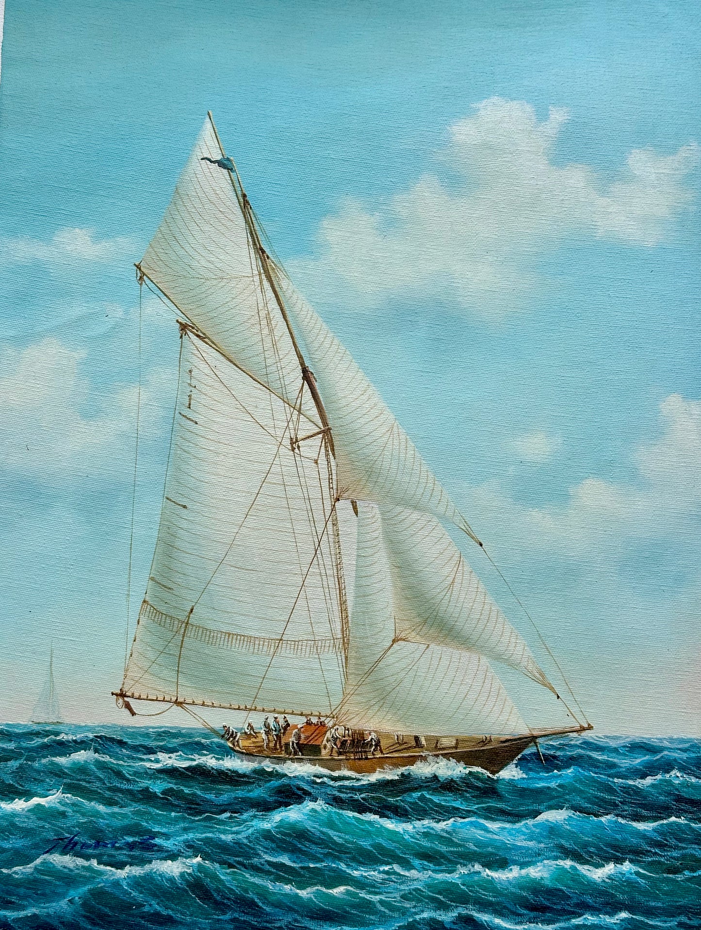 Schooner Yacht Sailboat Marine Oil Painting on Canvas, Unstretched, by Thomas