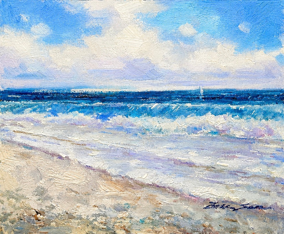 Quiet Surf – Original Coastal Oil Painting by Ericson, 8" x 10" Beach Seascape on Unstretched Canvas
