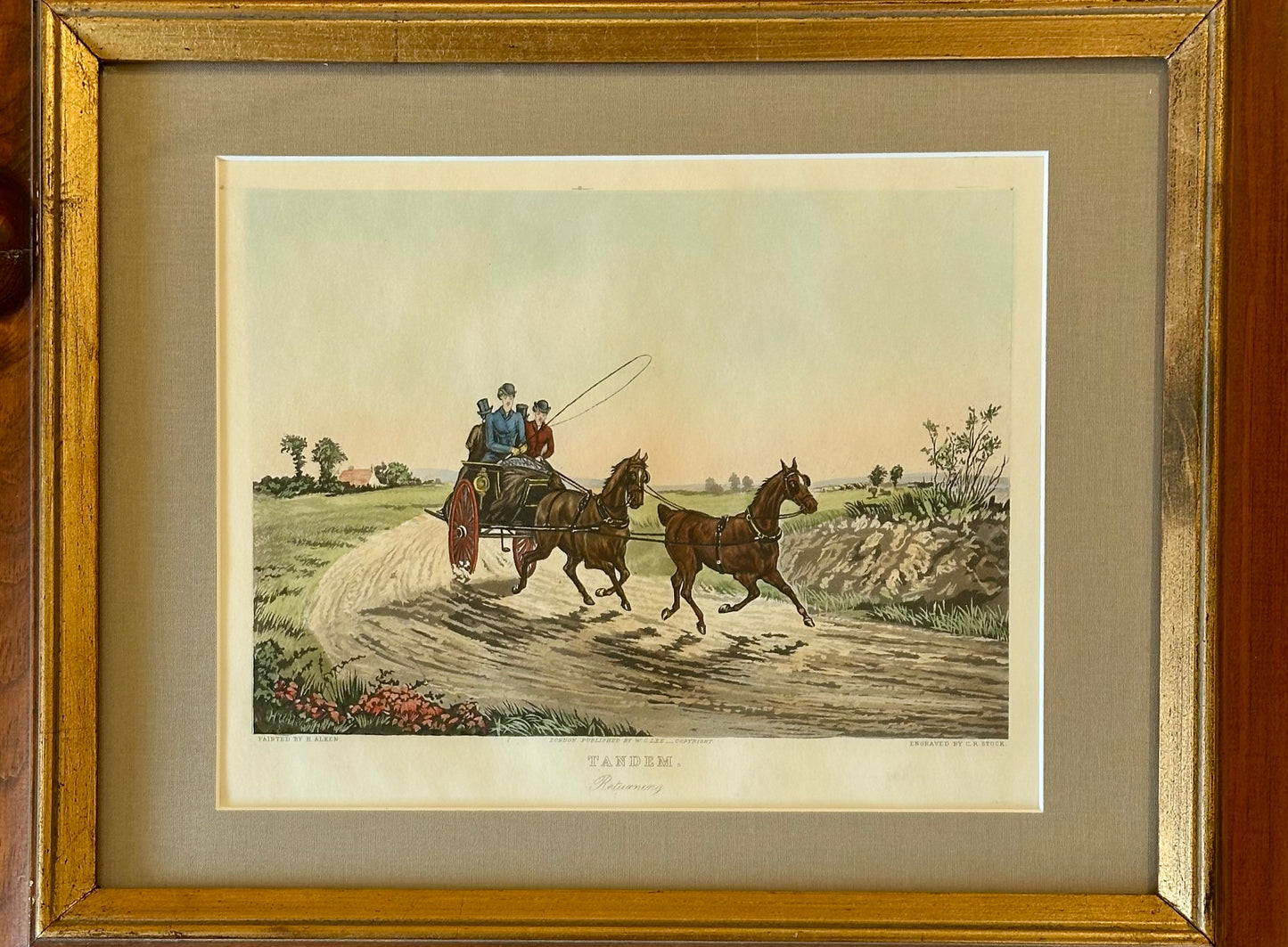 "Tandem", Horse Carriage Scene, Framed Print