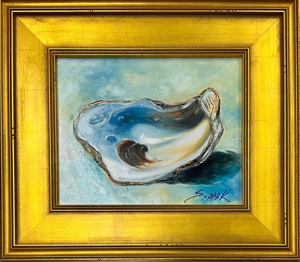 Modern Oyster by S. Park, antiqued gold wood frame