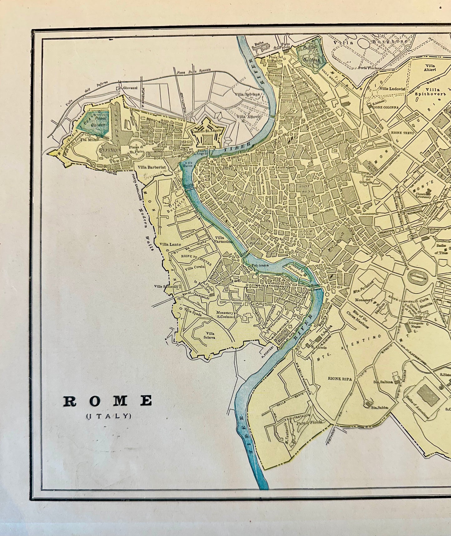 Rome, Italy, Original Map by Cram, 1889