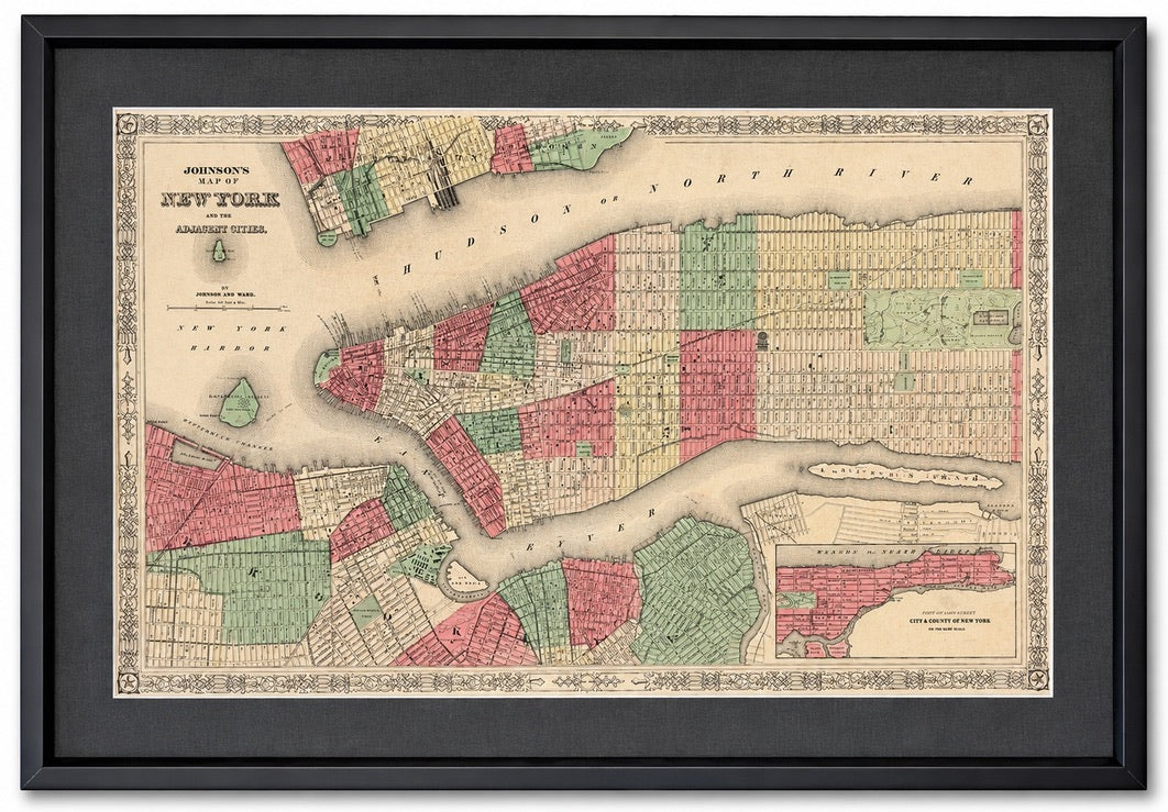 New York City Map by Johnson, Framed (Circa 1864)
