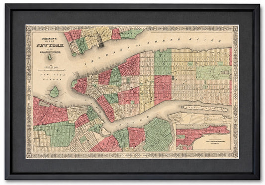 New York City Map by Johnson, Framed (Circa 1864)