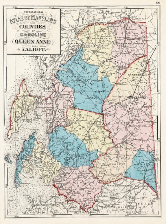 Talbot, Queen Anne & Caroline | Original 1873 Maryland Counties Map – Stedman & Brown