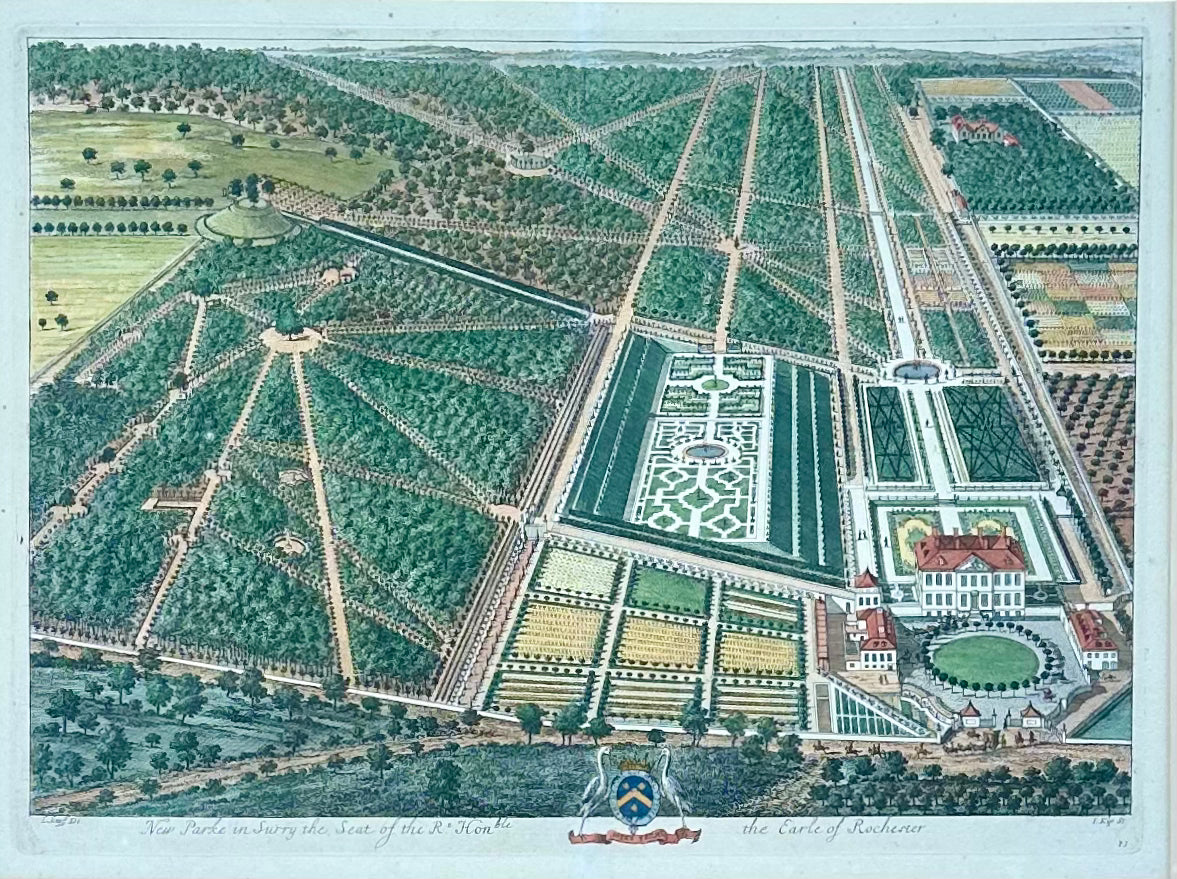 New Park Surrey, Seat of the Earl of Rochester by Johannes Kip, Original Print, circa 1712 (custom framed)