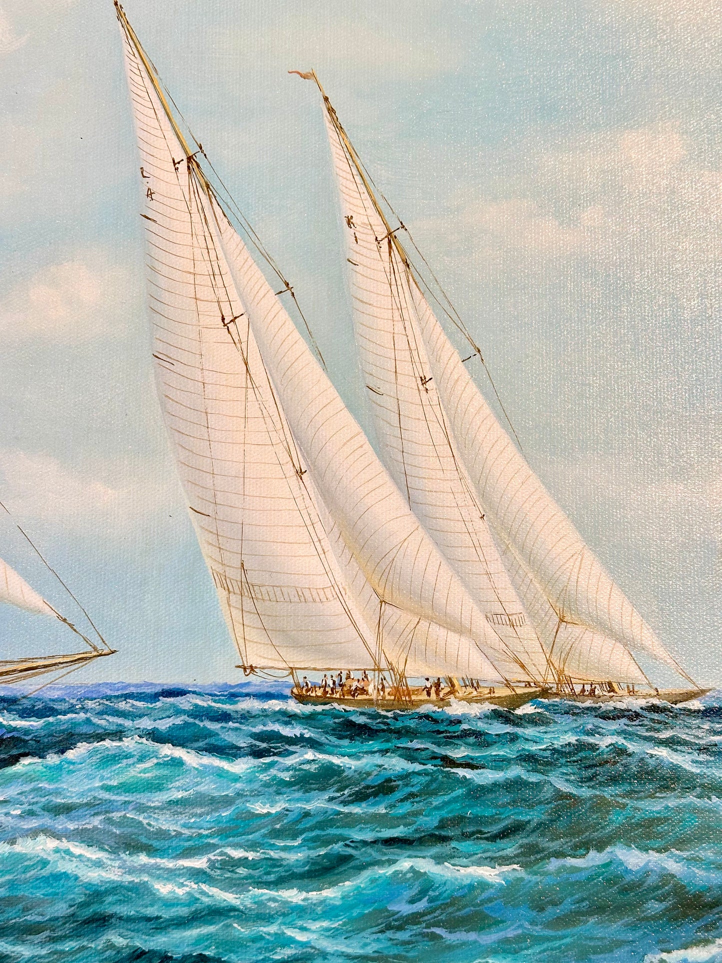 Yacht Sailing Schooners at Sea Original Painting – by Matt Thomas (24" x 36"), Unstretched