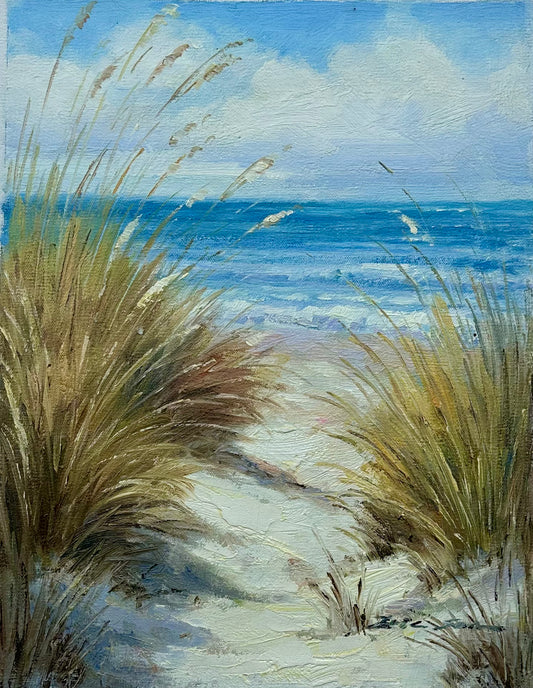 Serene Beach Dune Grasses Scene Oil Painting on Canvas, Unstretched, by Mariella