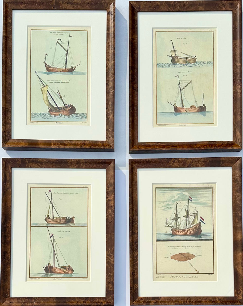 French Maritime Ship Engravings, Framed S/4