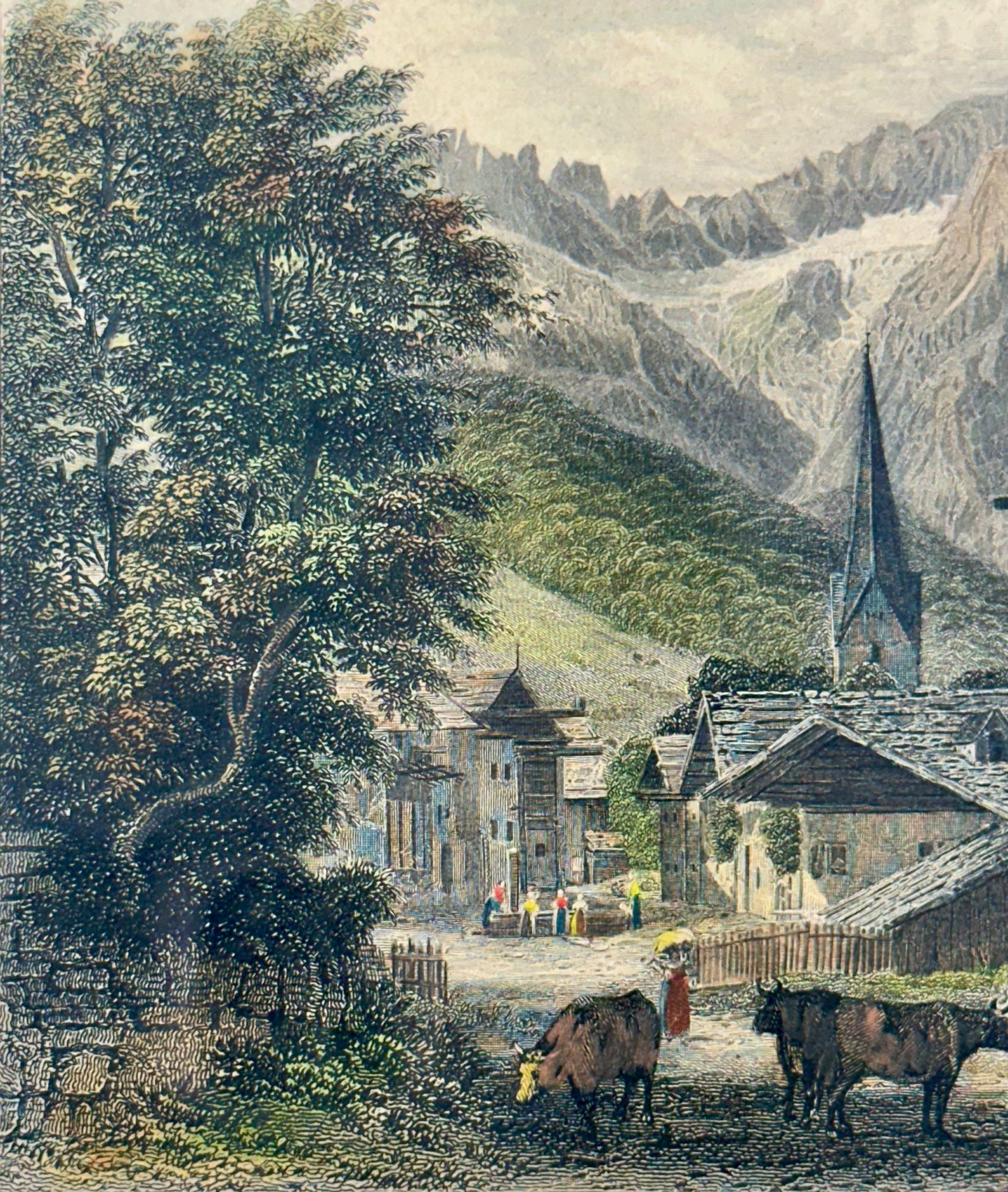 Partenkirchen, Germany (Bavarian Alps), Original print, 1840 (framed)