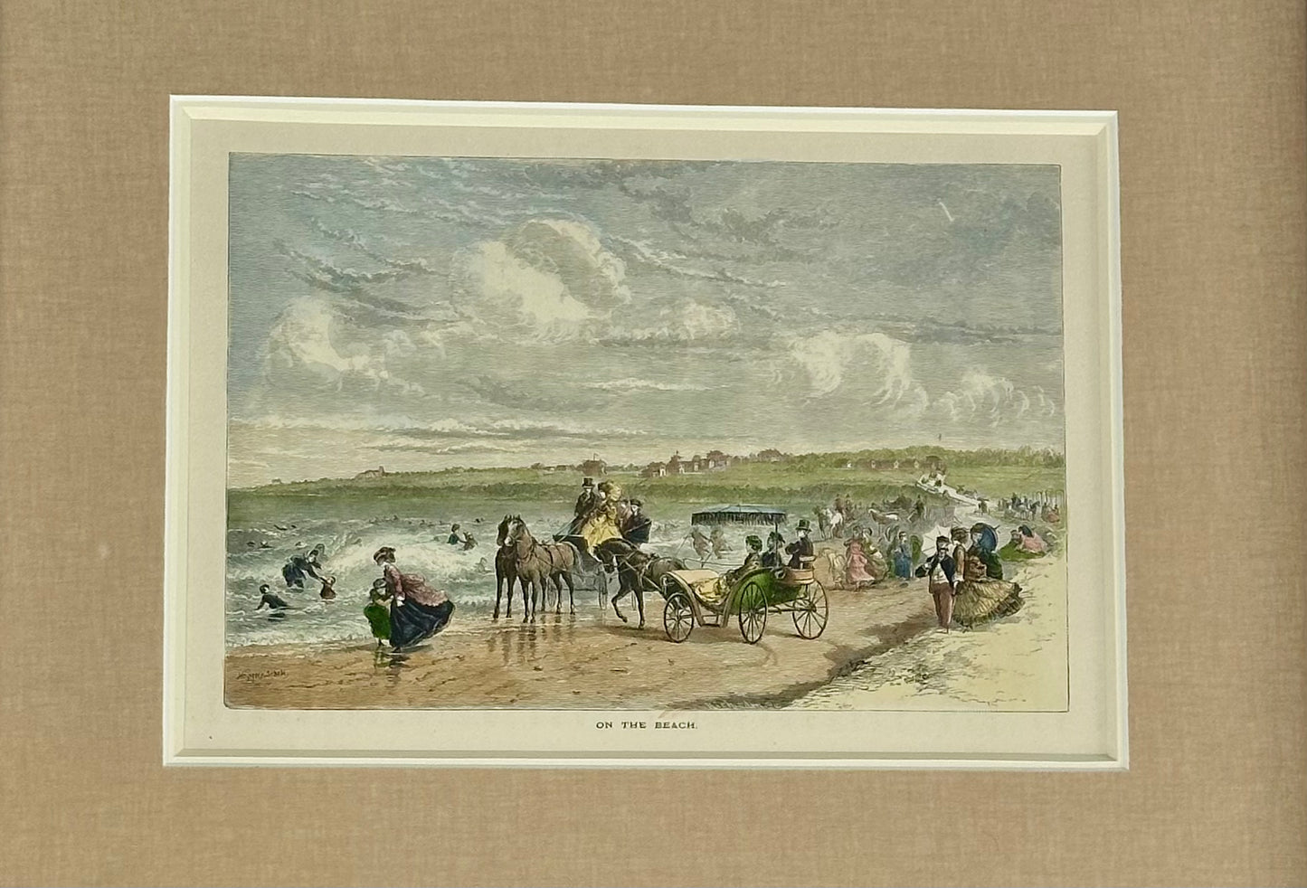 On the Beach, Original Framed Engraving, 1872