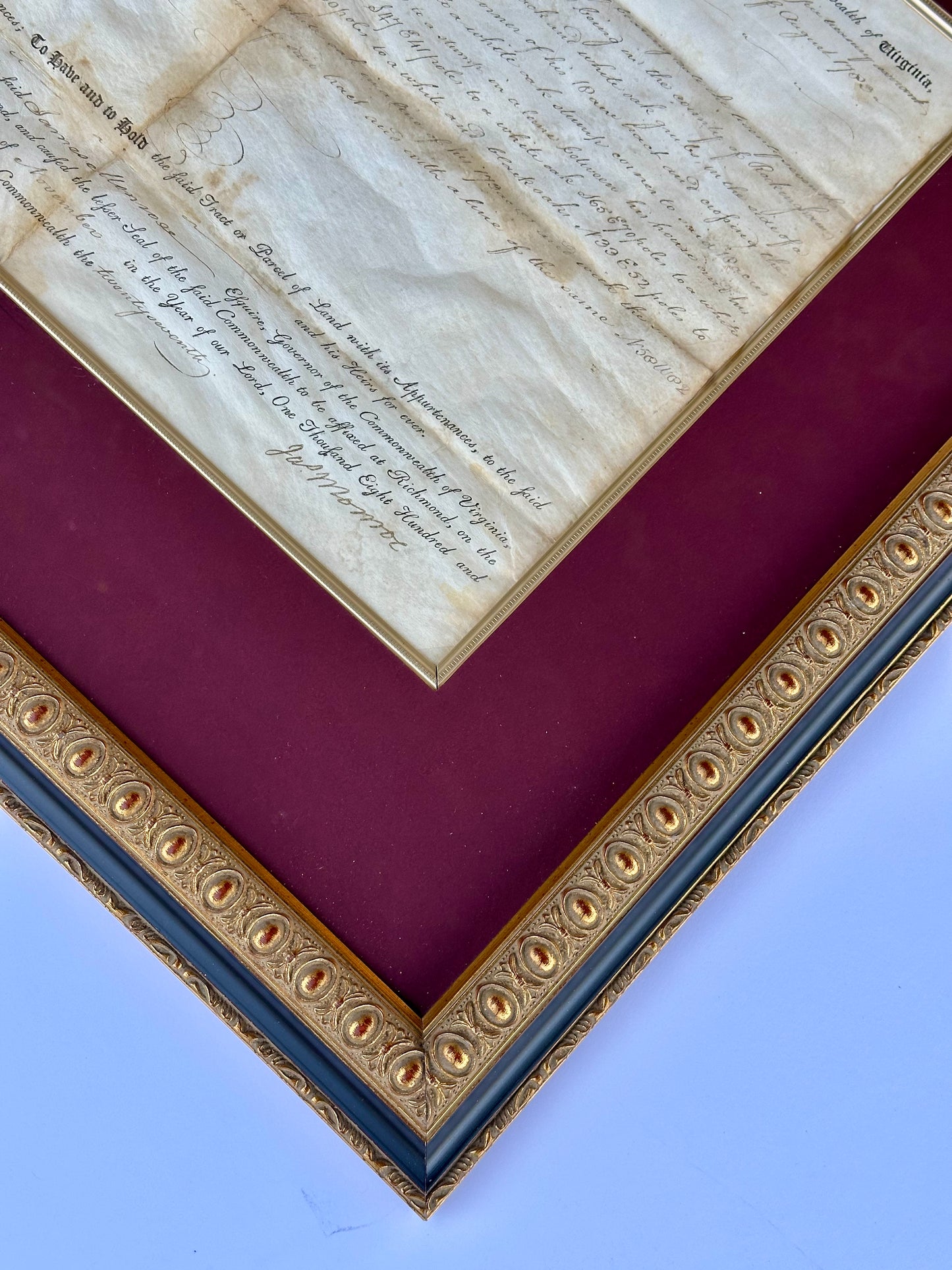 James Monroe Signed Virginia Governor Land Grant Document Autograph, c.1800 — Rockingham County