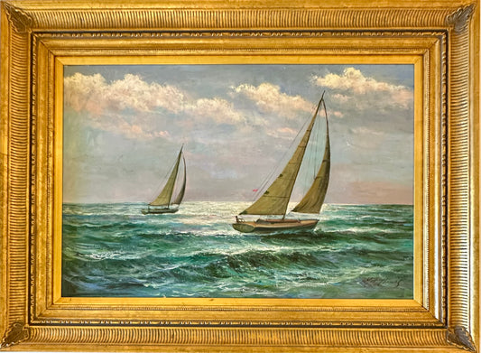 Sailboats, Seascape Original Oil Painting by Matt Thomas