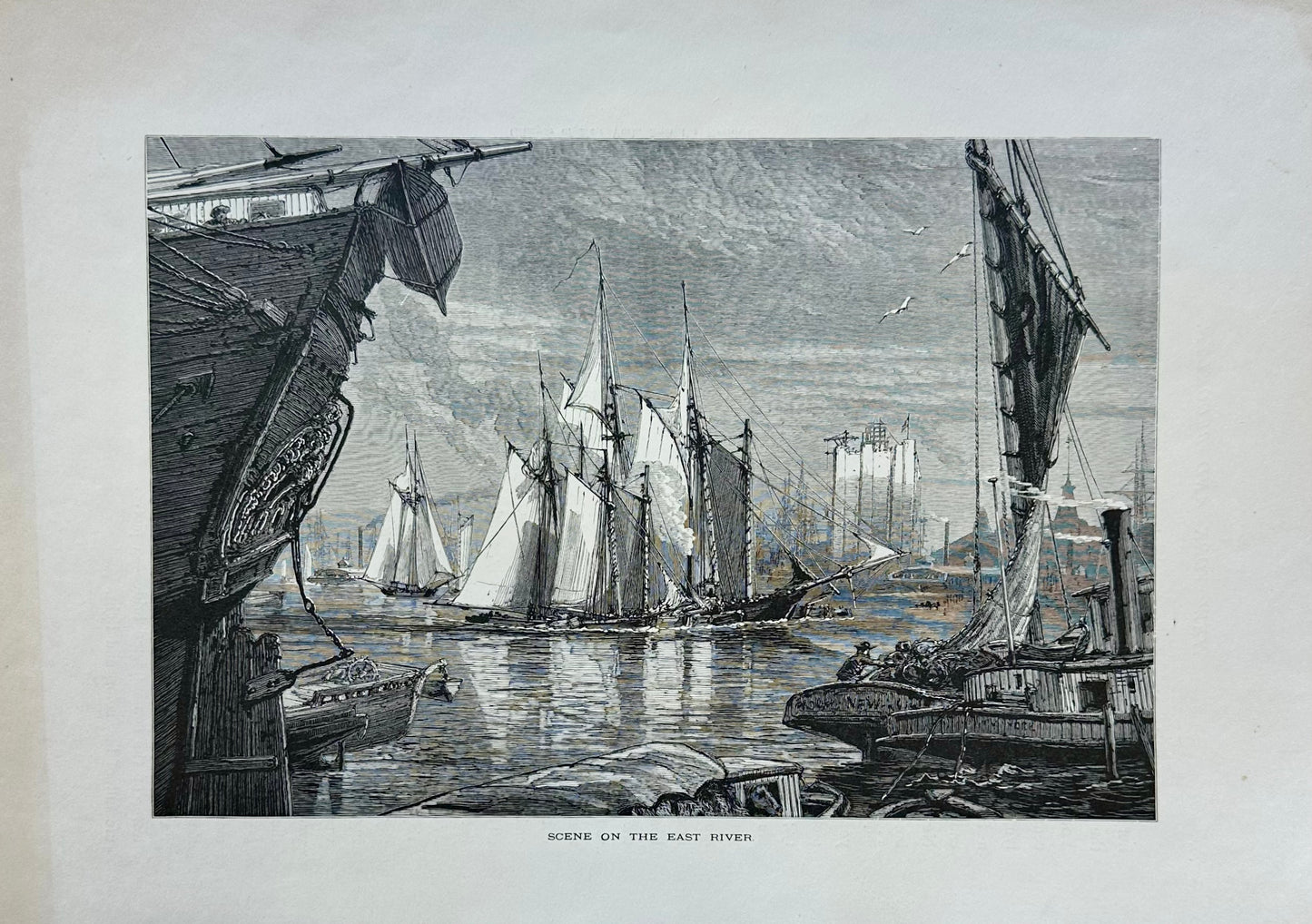 East River, New York City, Original Print, 1874