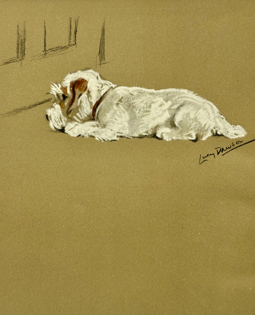 Sealyham Terrier Dog waiting at the door by Lucy Dawson, 1946