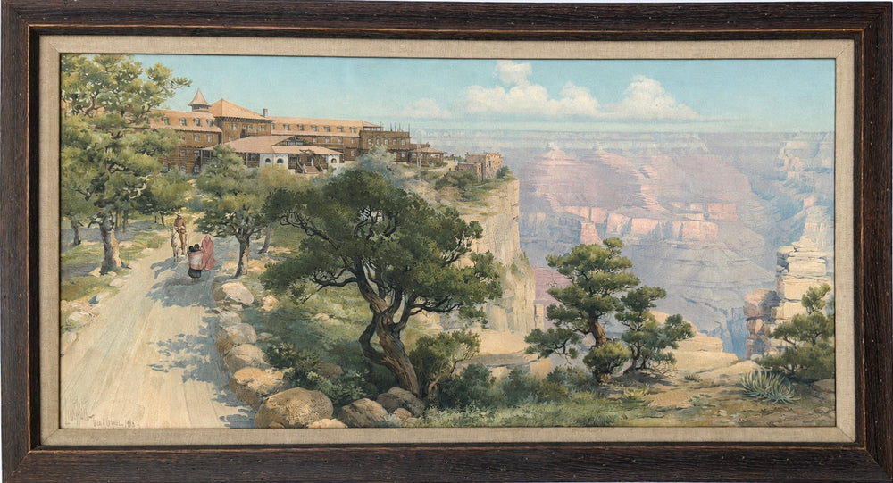 Grand Canyon with El Tovar Hotel by Louis Akin, 1906 – Framed Chromolithograph