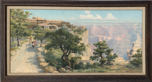 Grand Canyon with El Tovar Hotel by Louis Akin, 1906 – Framed Chromolithograph