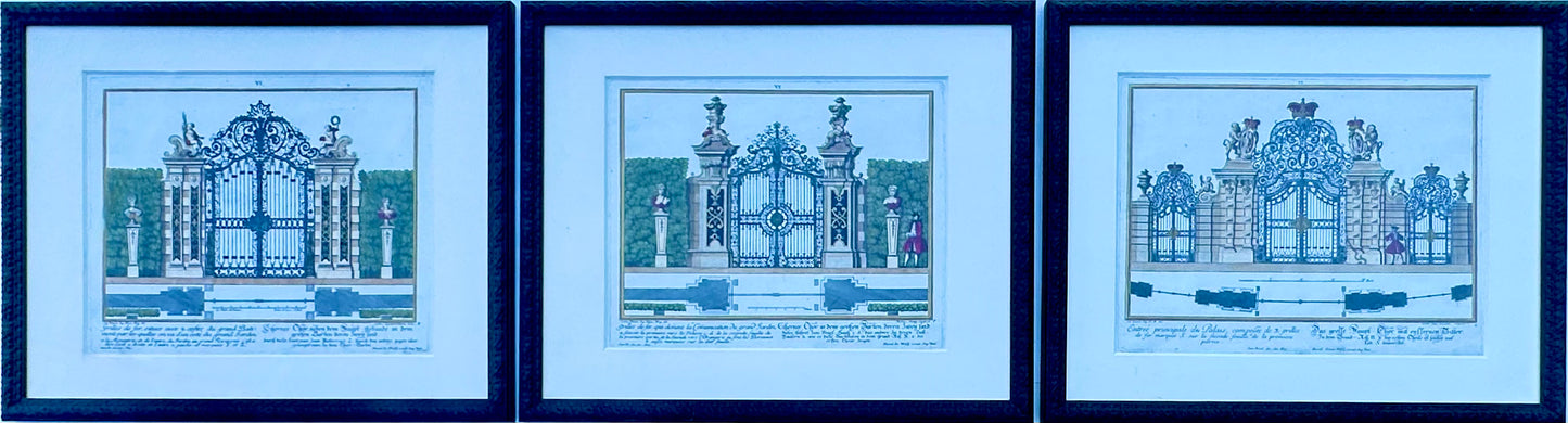 Architectural Garden Gates by Johann George Oegg, Set of 3, Framed (c. 1740)