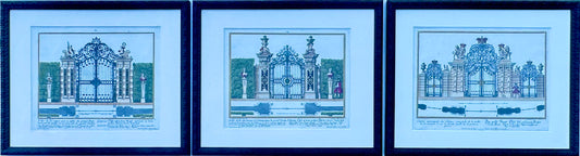 Architectural Garden Gates by Johann George Oegg, Set of 3, Framed (c. 1740)