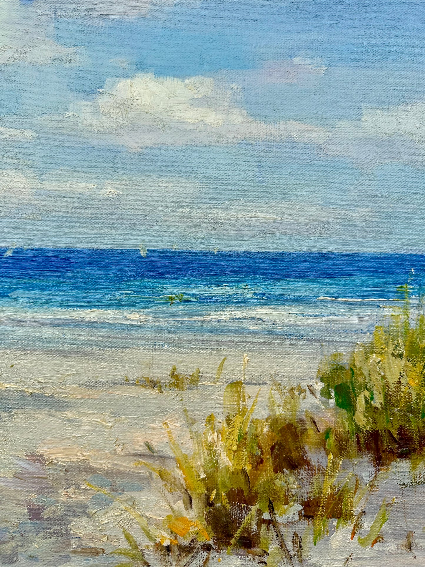 Coastal Beach Dune Seascape Oil Painting on Canvas, Unstretched, by H. Cole