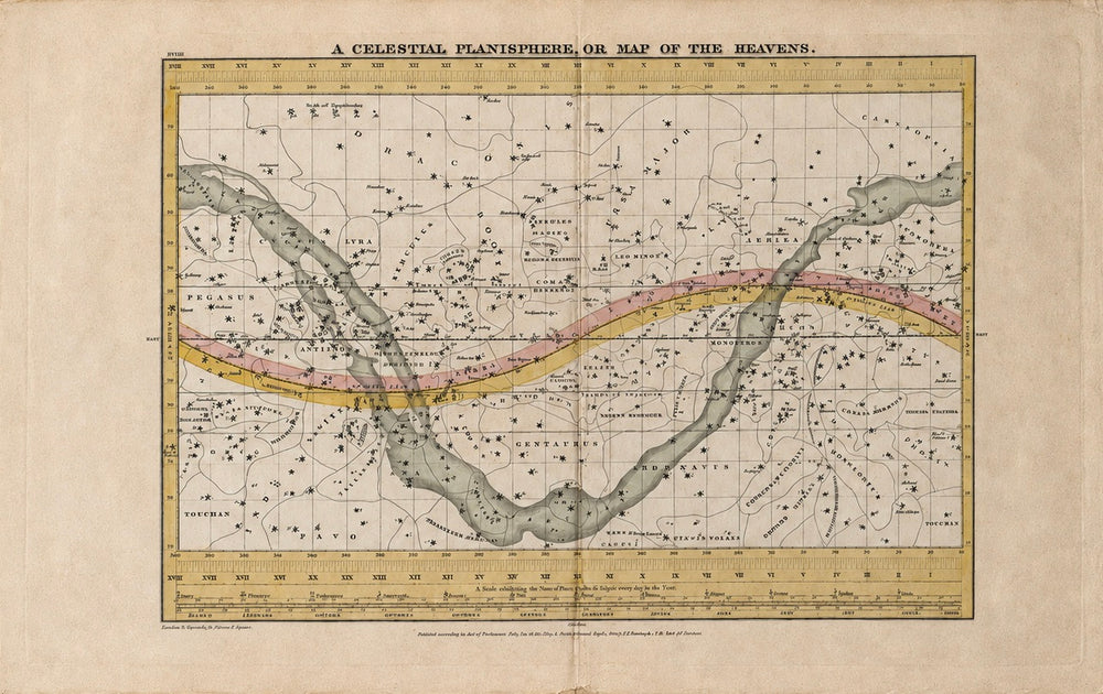 Map of the Heavens & Milky Way | Antique Hand-Colored Celestial Planisphere | from Geography of the Heavens by Elijah Hinsdale Burritt, 1835
