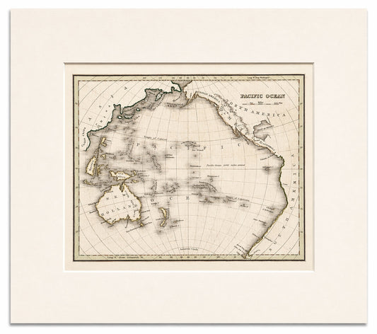 Pacific Ocean Map – Circular Projection Showing Asia, Australia & the Americas by Bradford, 1850