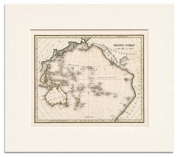 Pacific Ocean Map – Circular Projection Showing Asia, Australia & the Americas by Bradford, 1850