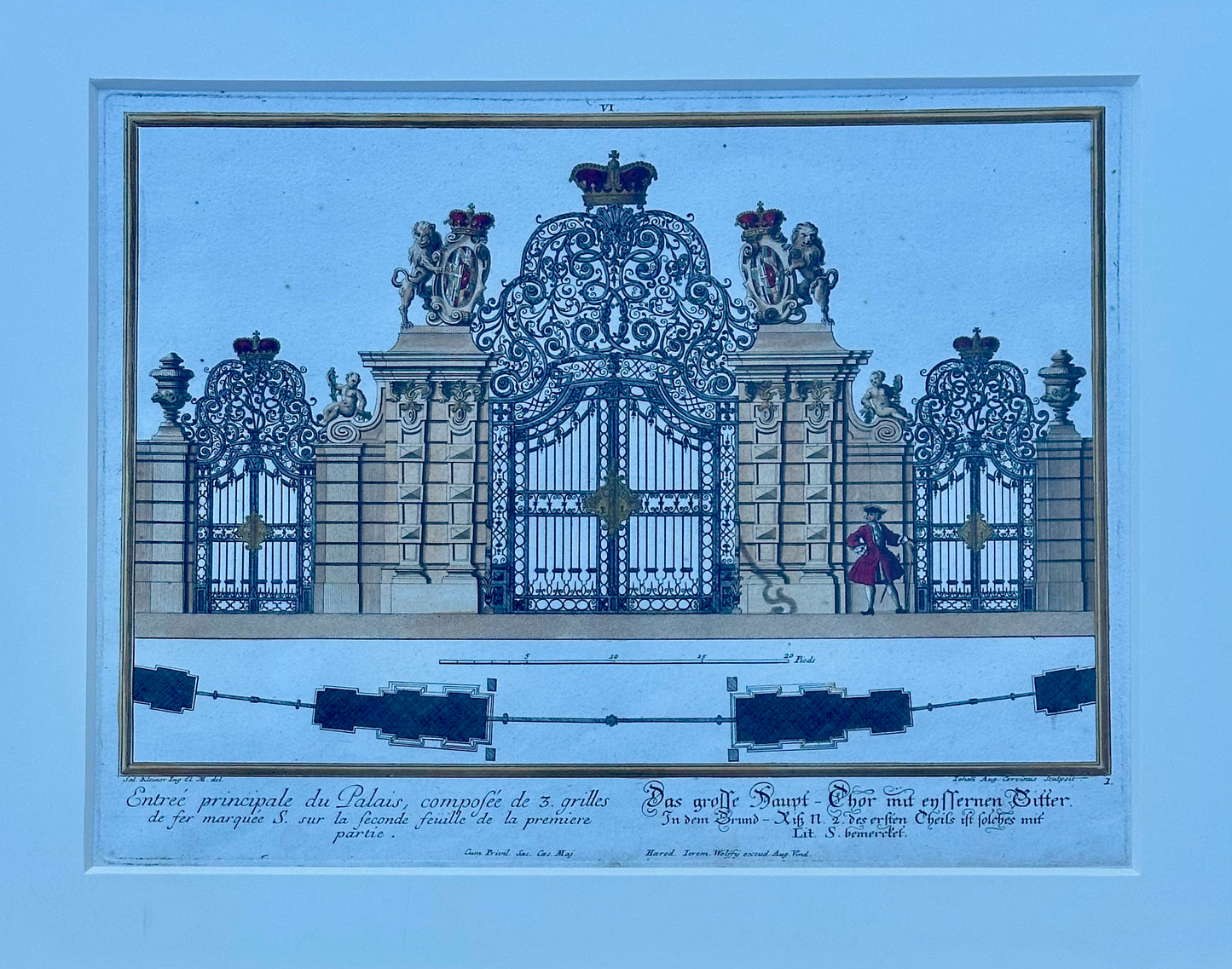 Architectural Garden Gates by Johann George Oegg, Set of 3, Framed (c. 1740)