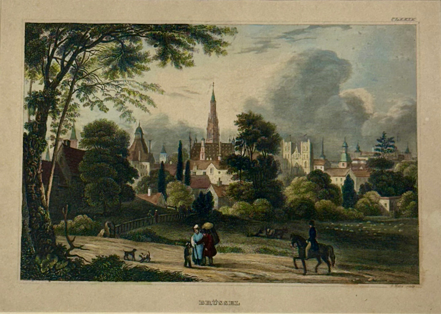 Brussels: Upper Largo & Church, Original Print, 1840 (Framed)