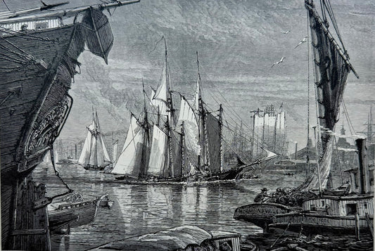 East River, New York City, Original Print, 1874
