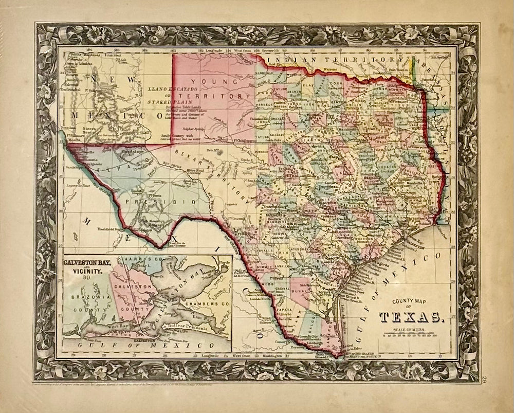 Texas with Galveston Bay, Original Map by Samuel Mitchell, 1867