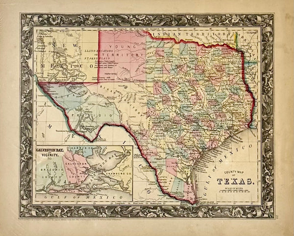 Texas with Galveston Bay, Original Map by Samuel Mitchell, 1867