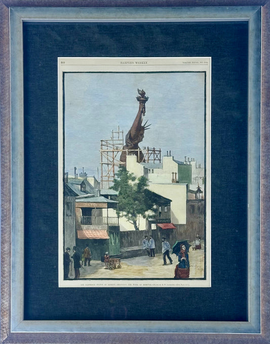 Statue of Liberty Under Construction Framed Print, Antique 1880s Harper’s Weekly