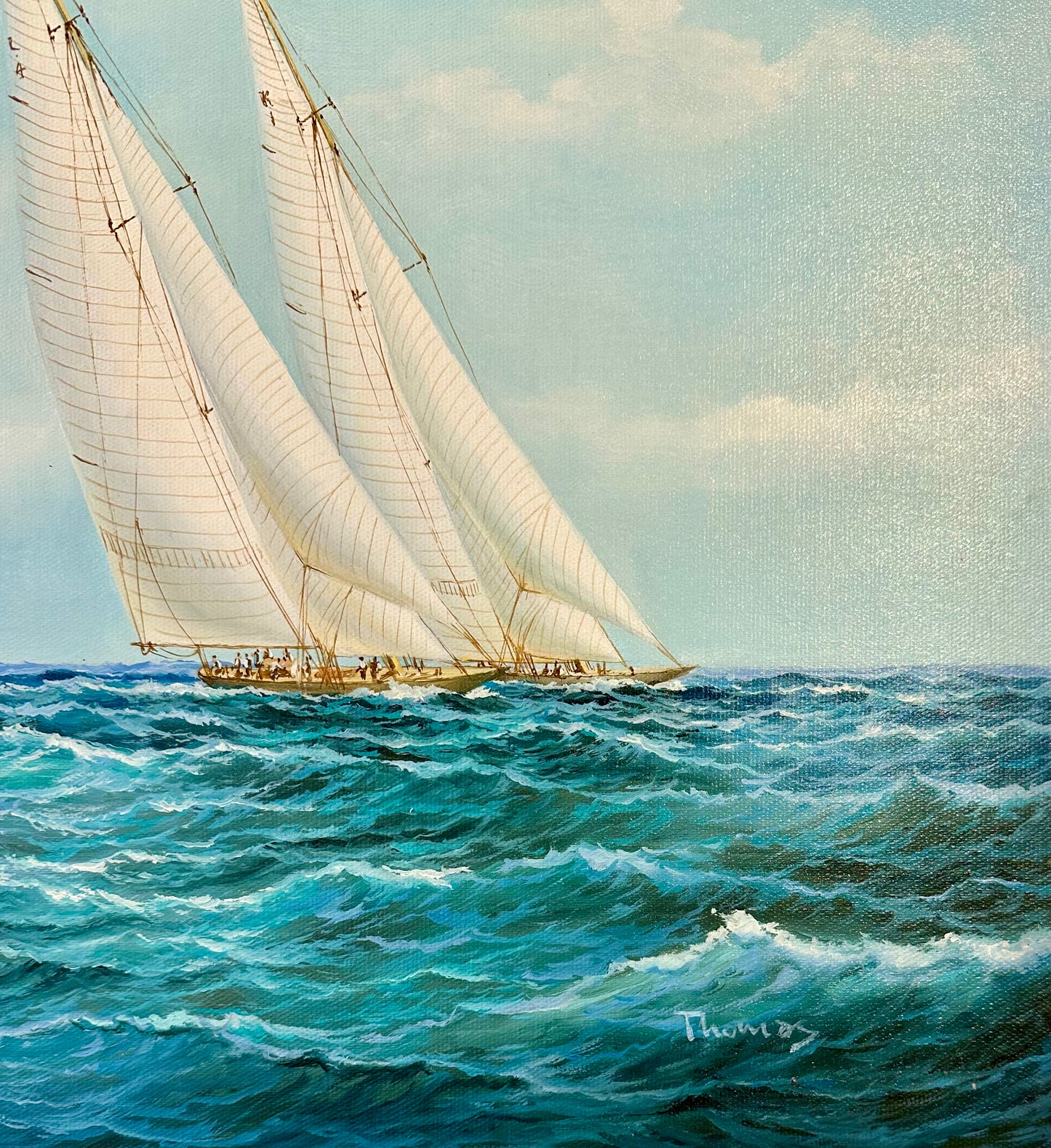 Yacht Sailing Schooners at Sea Original Painting – by Matt Thomas (24" x 36"), Unstretched
