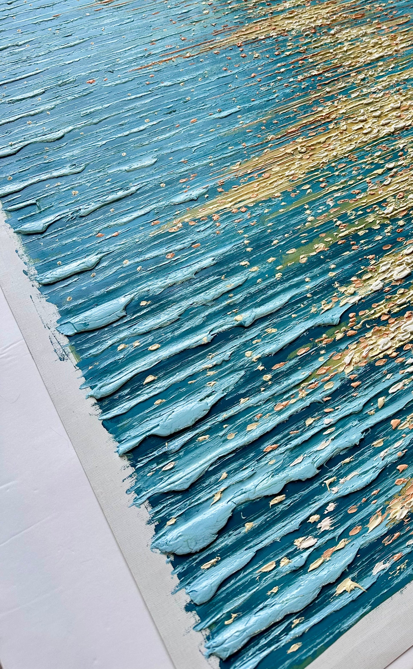 Golden Hour Ocean Reflection | Original Textured Oil Painting — Unstretched, by Samuel H. (24" x 36")