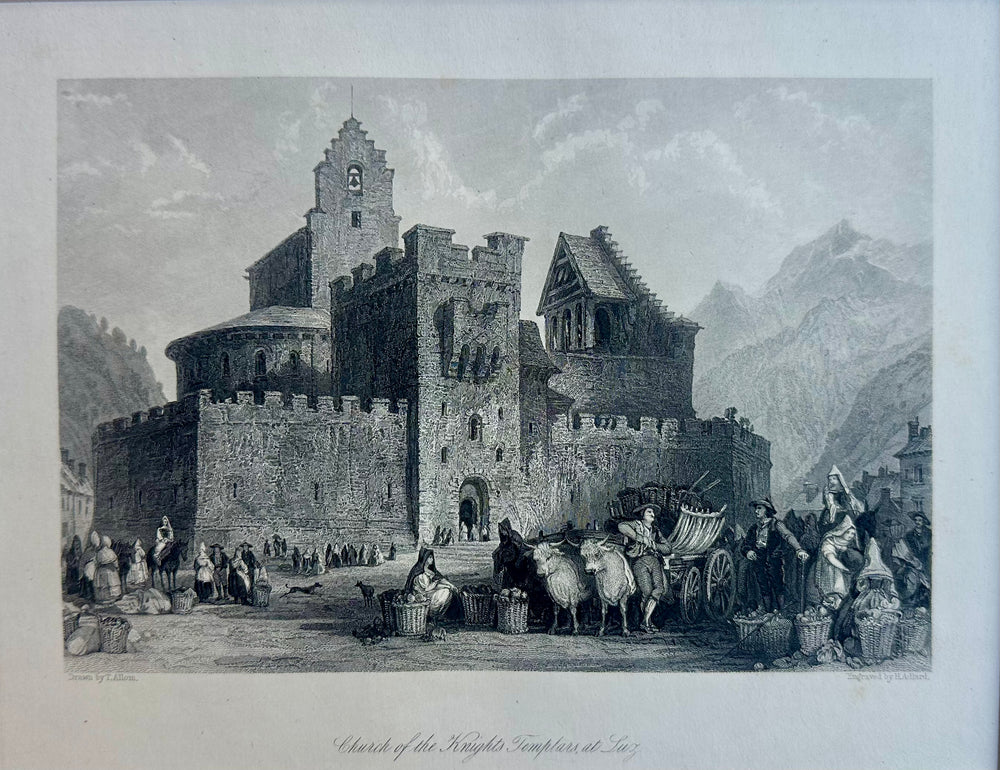Church of the Knights Templars, at Luz Original Print by Allom, 1845