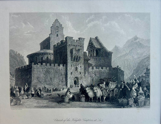 Church of the Knights Templars, at Luz" Original Print by Allom, 1845