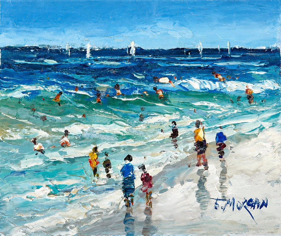 Coastal Beach Scene Original Oil Painting on Canvas, 11" X 14" Impressionist Seascape